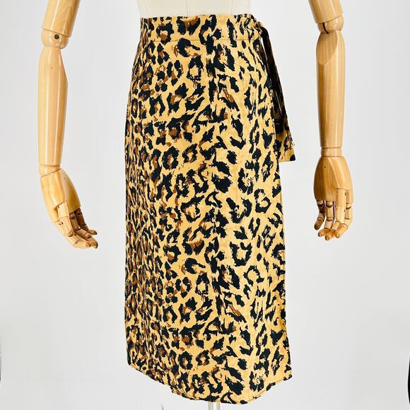 Vintage 90s Finity Naturals 100% Silk Leopard Print Wrap Midi Skirt - Picture 2 of 7